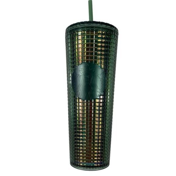Starbucks Green Rainforest Grid Iridescent Fall 2022 Cold Cup 24 oz. Tumbler - Picture 1 of 7